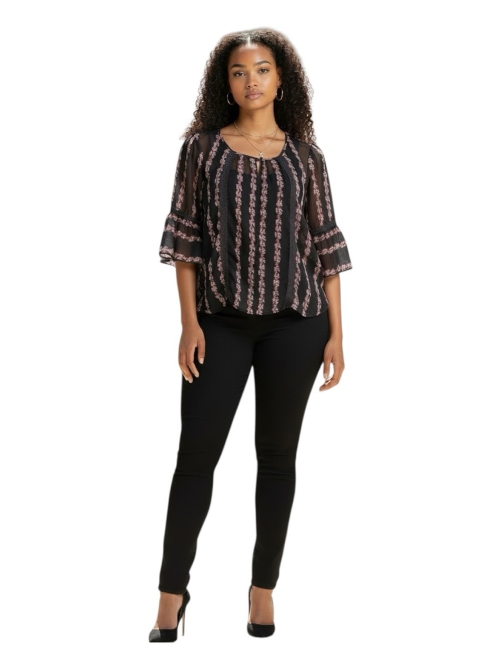 LC Lauren Conrad Plus Size 1X Gray Blouse with Pink Stripe Pattern